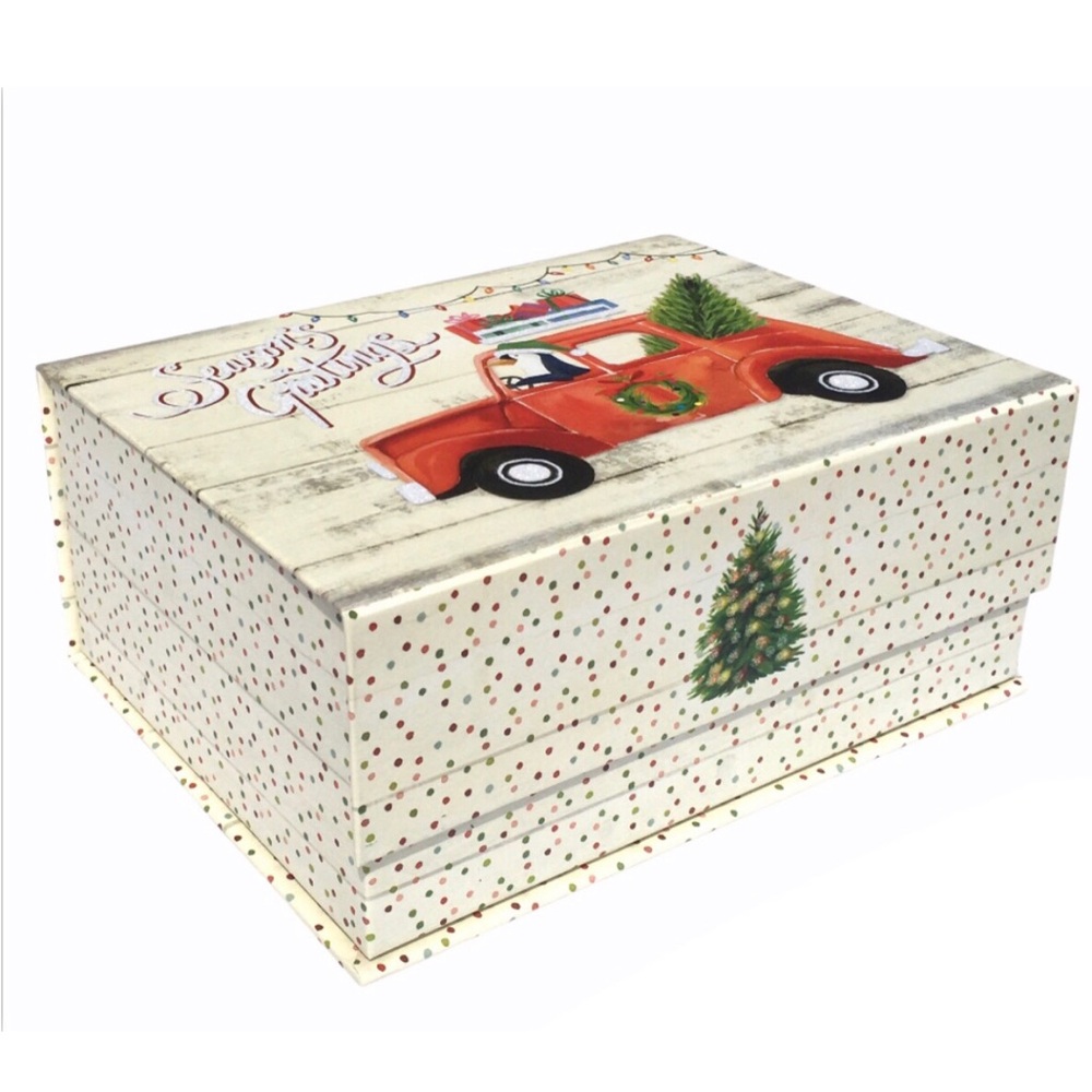 Molly & Rex Christmas Tree Penguin in Vtg Truck Decorative Flip Lid Box (68890)